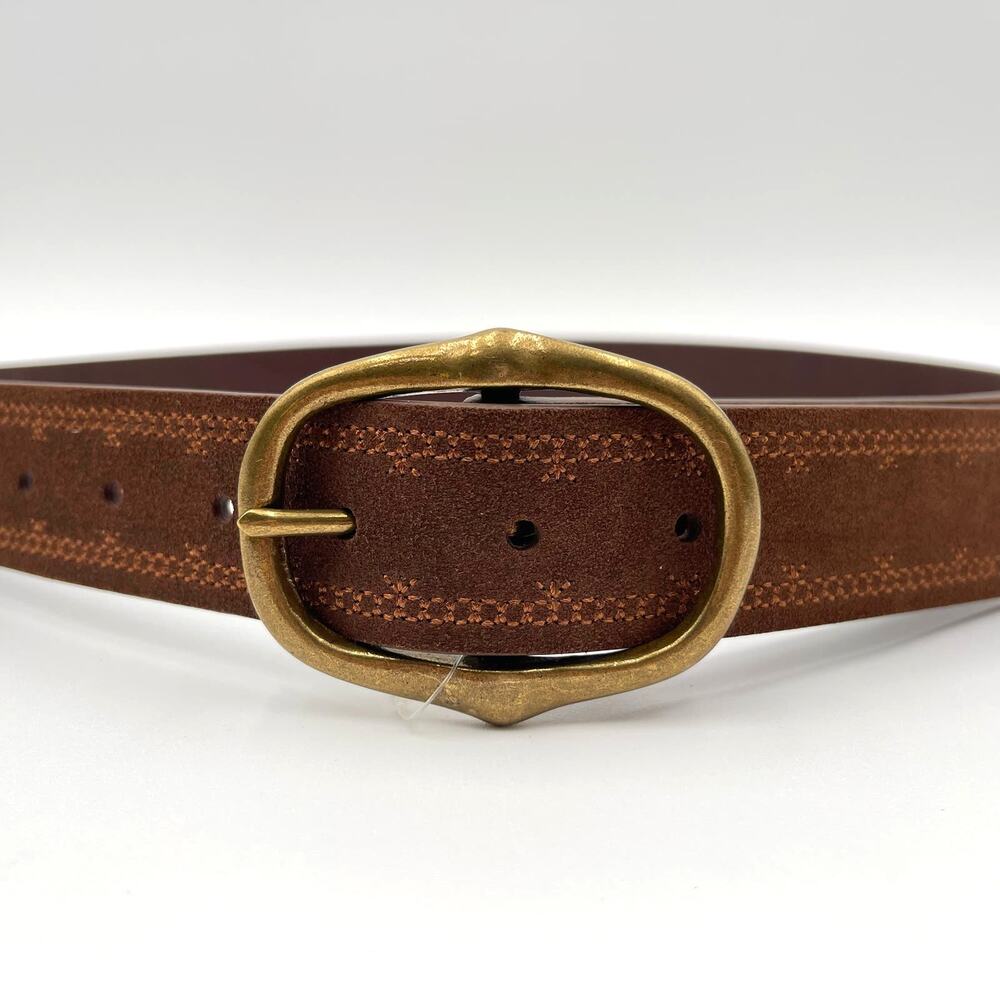 Linea Pelle | NWT Dark Brown Stitched Suede Leather Belt Brass Buckle 29-35in